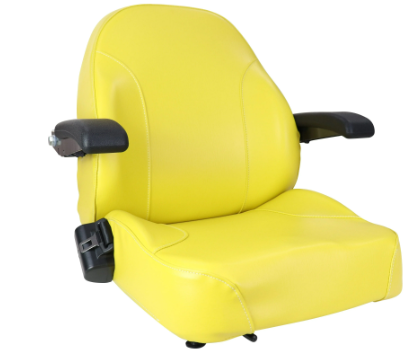 Gelber PVC-Sitz mit hoher Rückenlehne und Armlehne